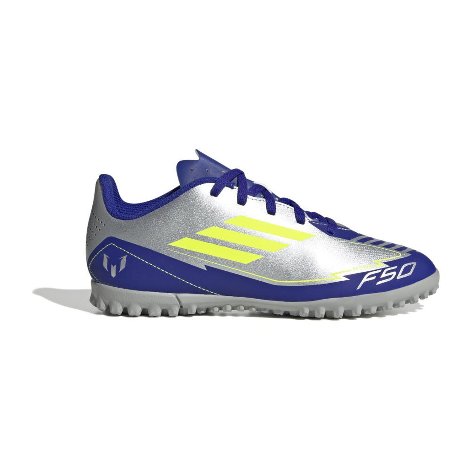 Zapatilla F&uacute;tbol Ni&ntilde;o Adidas F50 Club Tf J Messi Plata image number 1.0