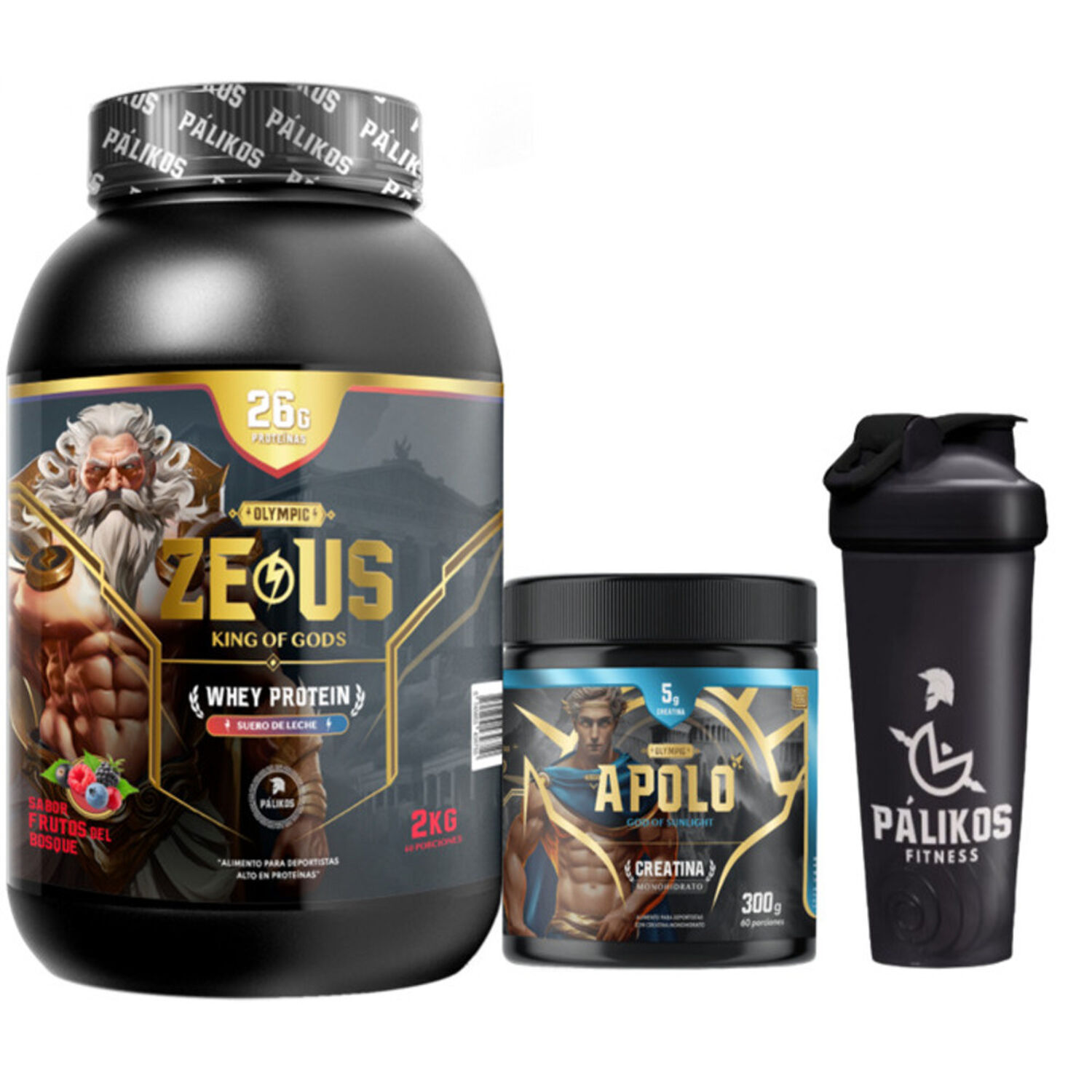 Proteina 100% Whey Zeus 2kg (sabor Frutos Del Bosque)+ Creatina Apolo 300g+ Shaker image number 0.0