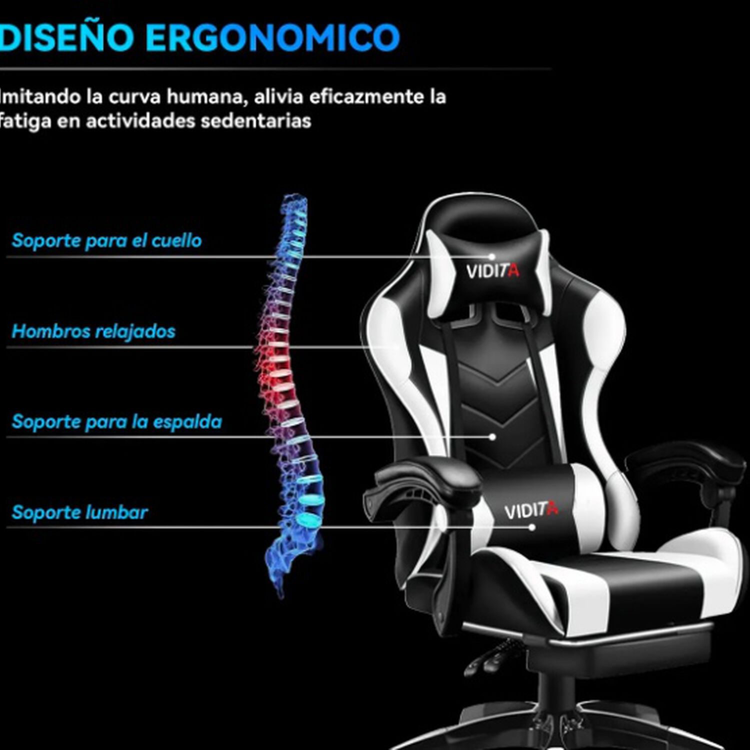 Silla Gamer Ergon&oacute;mica Blanca image number 2.0