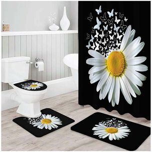 Juego De Cortina Y Alfombra Para El Ba&ntilde;o 04 Piezas Mod01