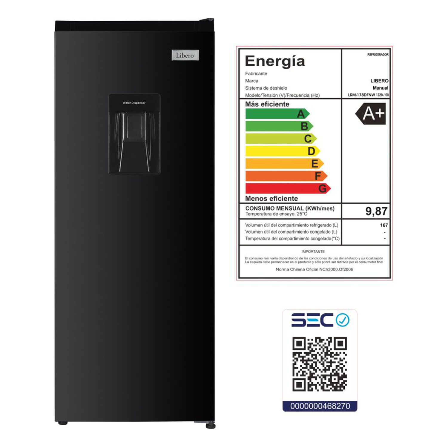 Refrigerador Monopuerta Libero LFM-178DFNW / Fr&iacute;o Directo / 167 Litros / A+ image number 9.0