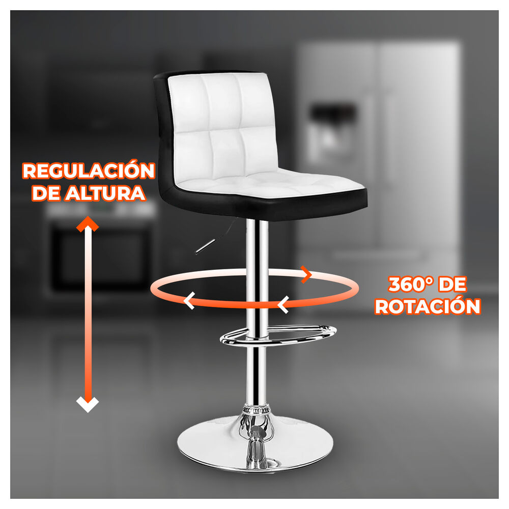 Silla Piso Bar Taburete Con Respaldo Blanco Y Negro image number 2.0