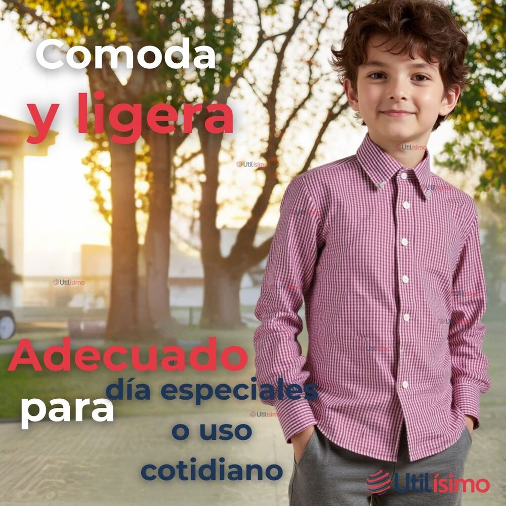 Camisa Huaso Cuadrillé Algodón Niño Juvenil Color Rojo image number 5.0