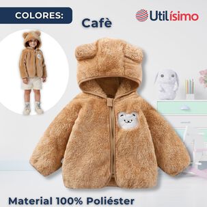 Chaqueta Polar Con Capucha Ni&ntilde;o Animalitos Caf