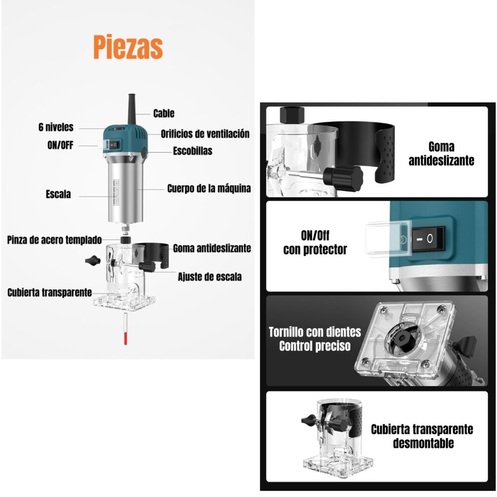 Kit Fresadora Recortadora 800w 6,35mm 15 Fresas Con Caja K01 image number 5.0
