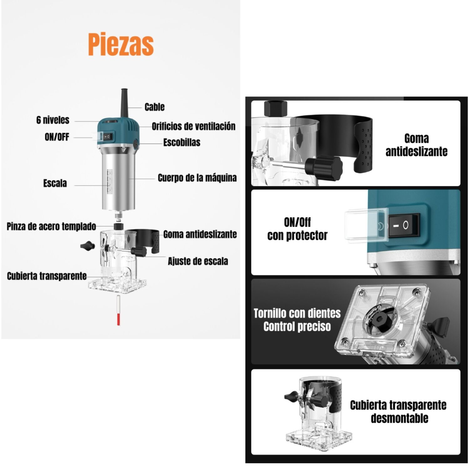 Kit Fresadora Recortadora 800w 6,35mm 15 Fresas Con Caja K01 image number 5.0