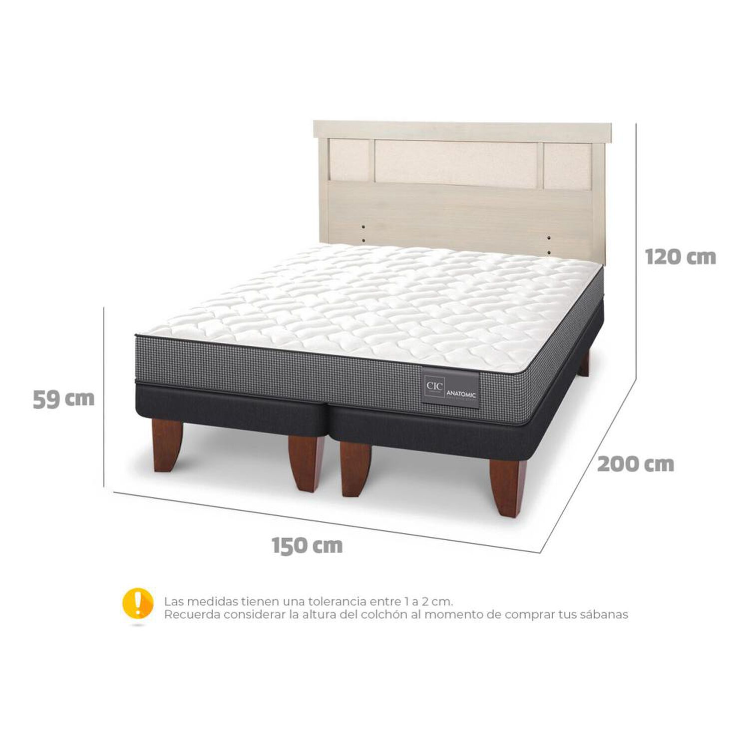 Cama Europea Cic Anatomic / 2 Plazas / Base Dividida + Respaldo image number 4.0