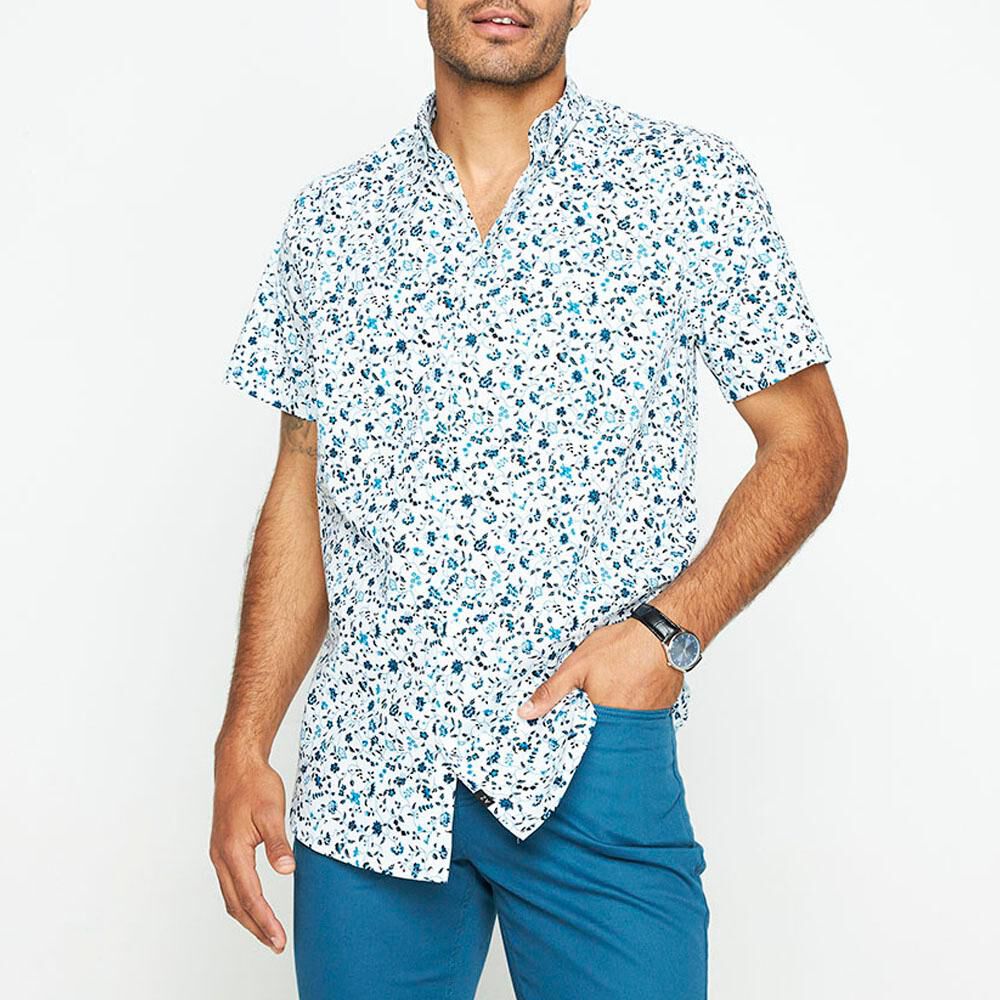 Camisa Full Print Slim Fit Manga Corta Hombre Az Black image number 0.0