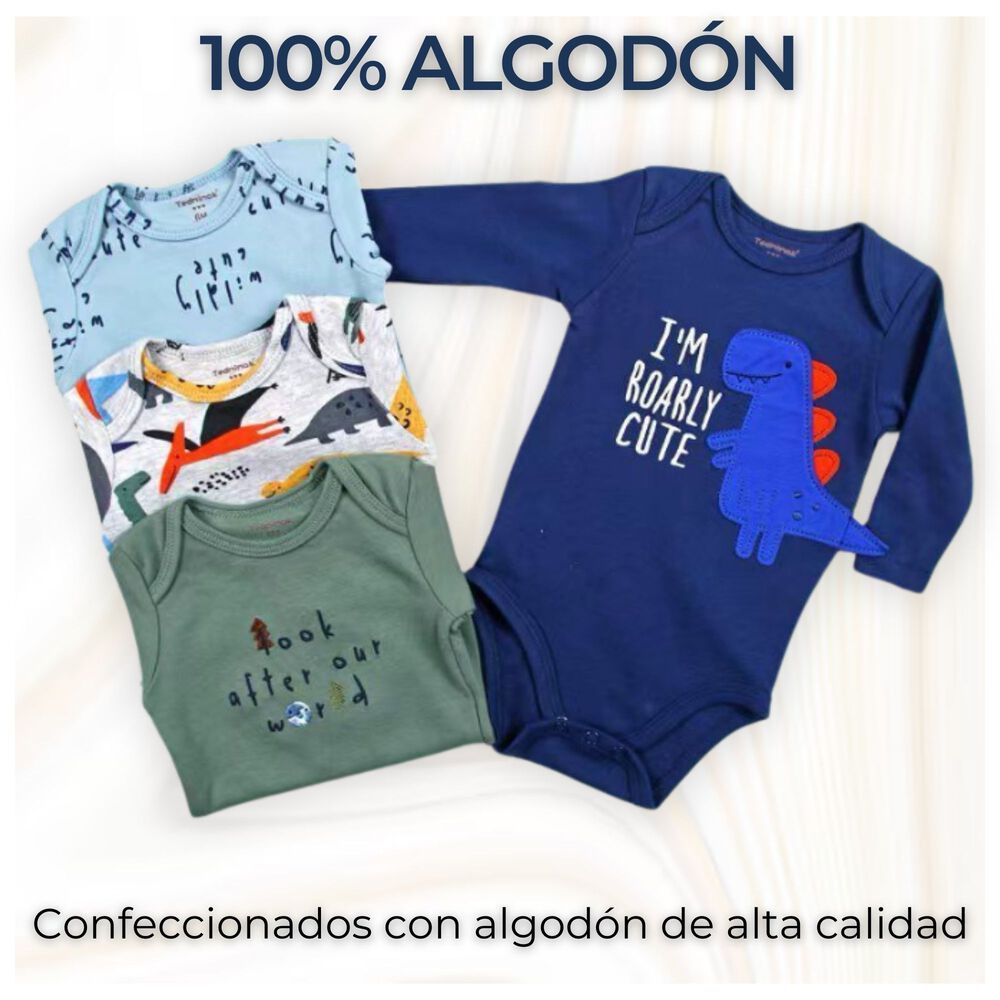 Pack 4 Bodys Bebé Niño Manga Larga Tedmimak 100% Algodón Blue Dinosaur image number 1.0