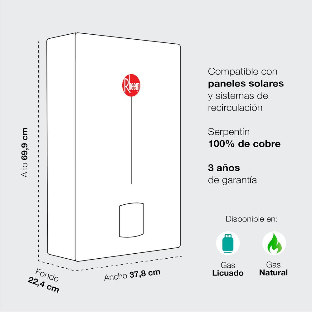 Calefont 13 Litros Gas Natural Tiro Natural Rheem image number 6.0