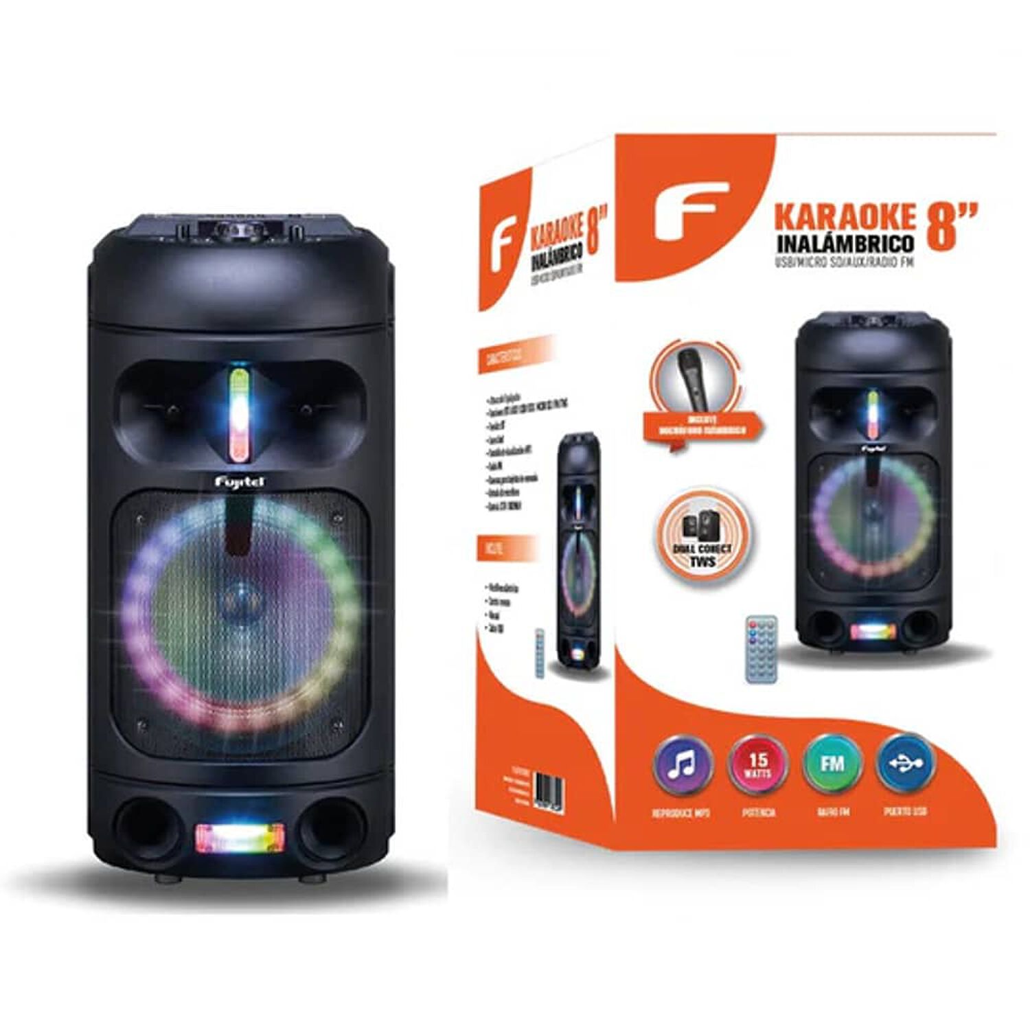 Parlante Karaoke Bt Rgb Con Micr&oacute;fono Recargable Fujitel 802 image number 1.0