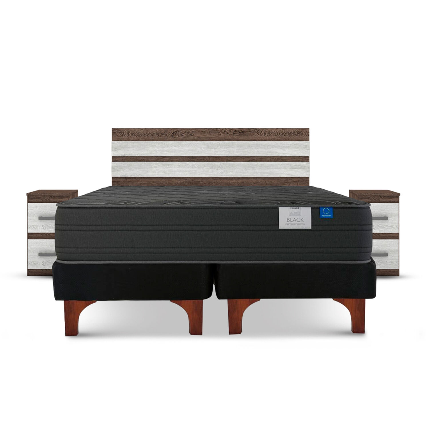 Cama Europea Flex Black / 2 Plazas / Base Dividida + Set De Maderas Madrid image number 0.0