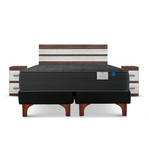 Cama Europea Flex Black / 2 Plazas / Base Dividida + Set De Maderas Madrid