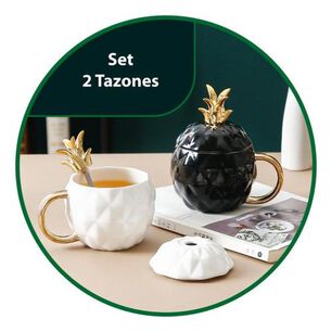 Pack Tazones Pi&ntilde;a Pineapple Blanco Y Negro