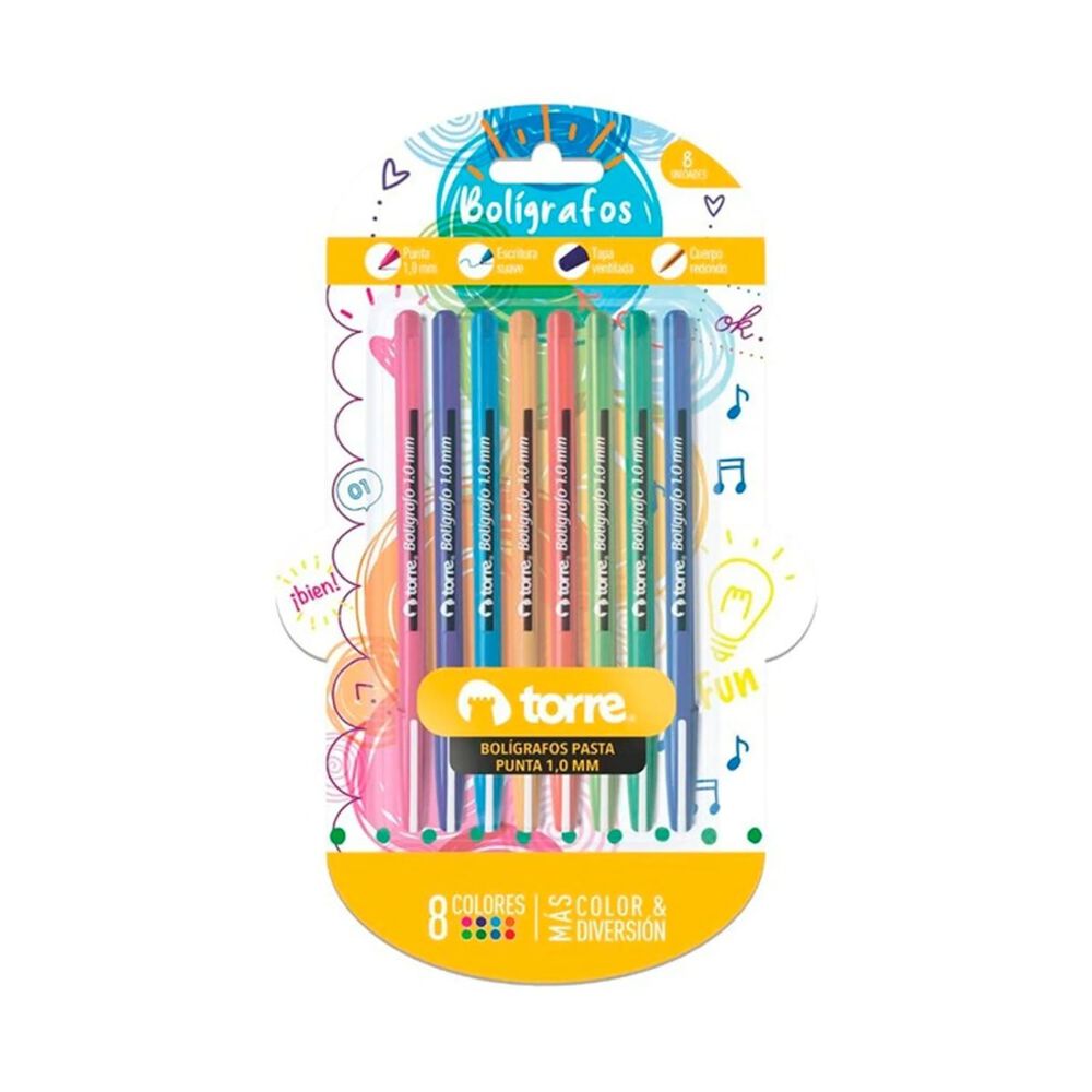 Set 8 Bolígrafos 1.0mm Color Fun Blíster Torre image number 0.0