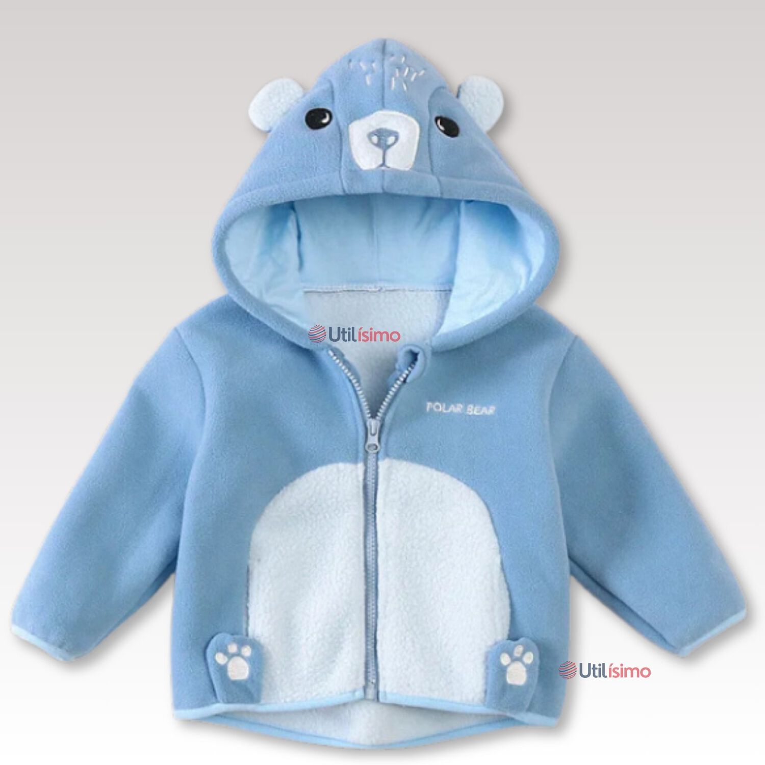 Chaqueta Polar Manga Larga Con Capucha Ni&ntilde;o Y Ni&ntilde;a Azul Oso image number 0.0