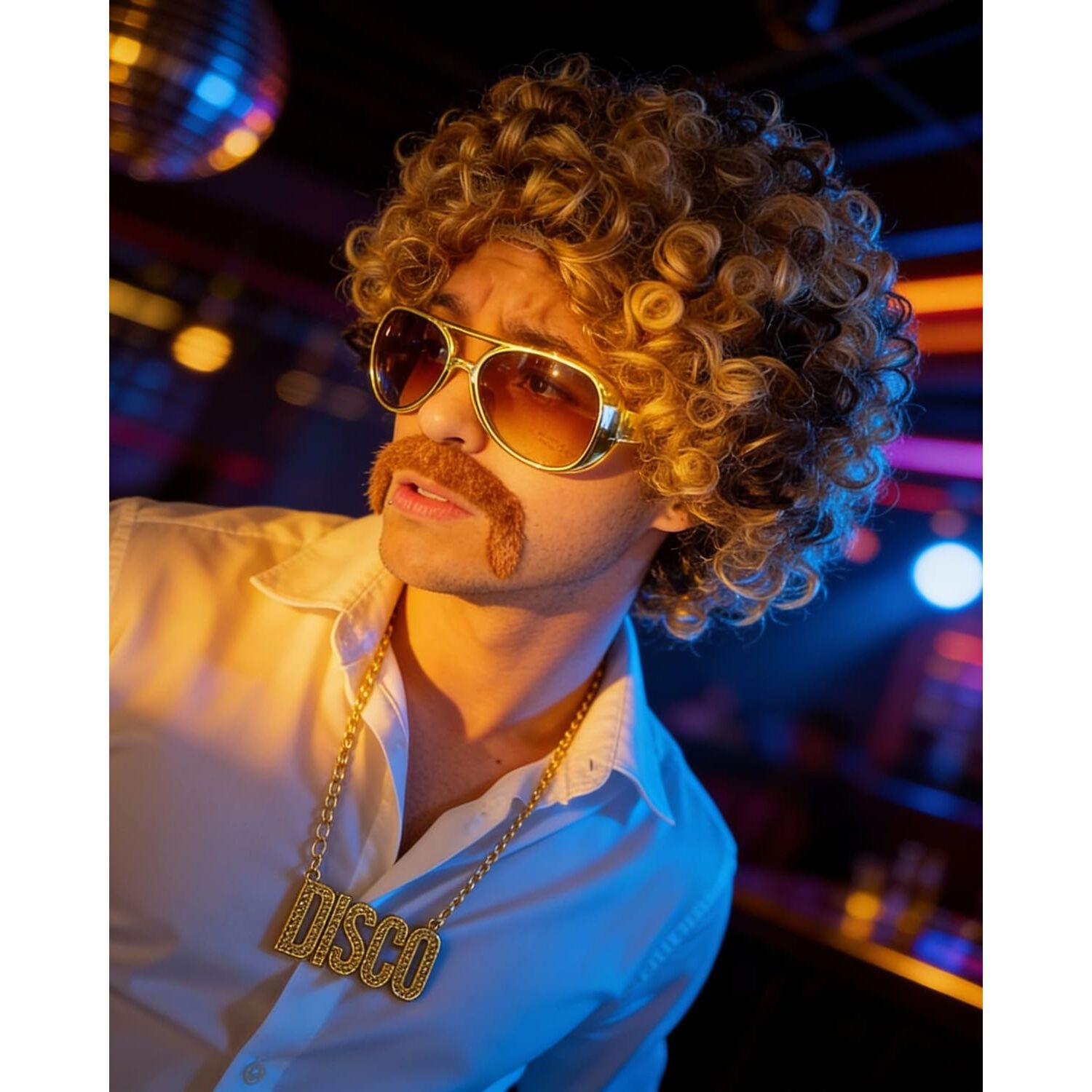 Set Disfraz Afro Retro Hombre A&ntilde;os 80 Onda Disco Pelo image number 14.0