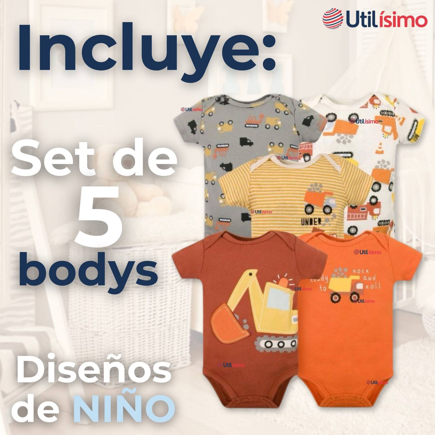 Pack 5 Bodys Ni&ntilde;o Manga Corta Tedmimak 100% Algod&oacute;n Building Adventures image number 1.0