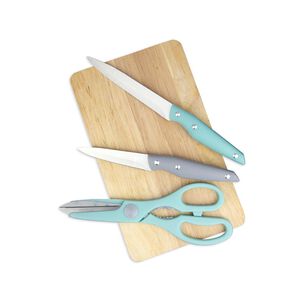Set De Cuchillos + Tijera + Tabla Casaideal / 4 Piezas