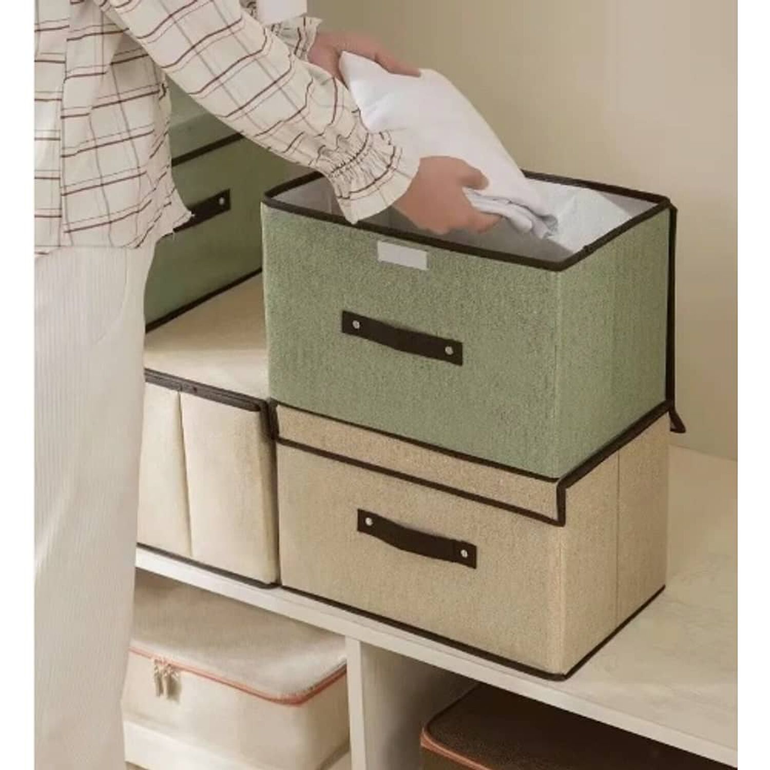 4 Unidades Cajas Organizadoras De Tela Plegables Con Tapas image number 1.0