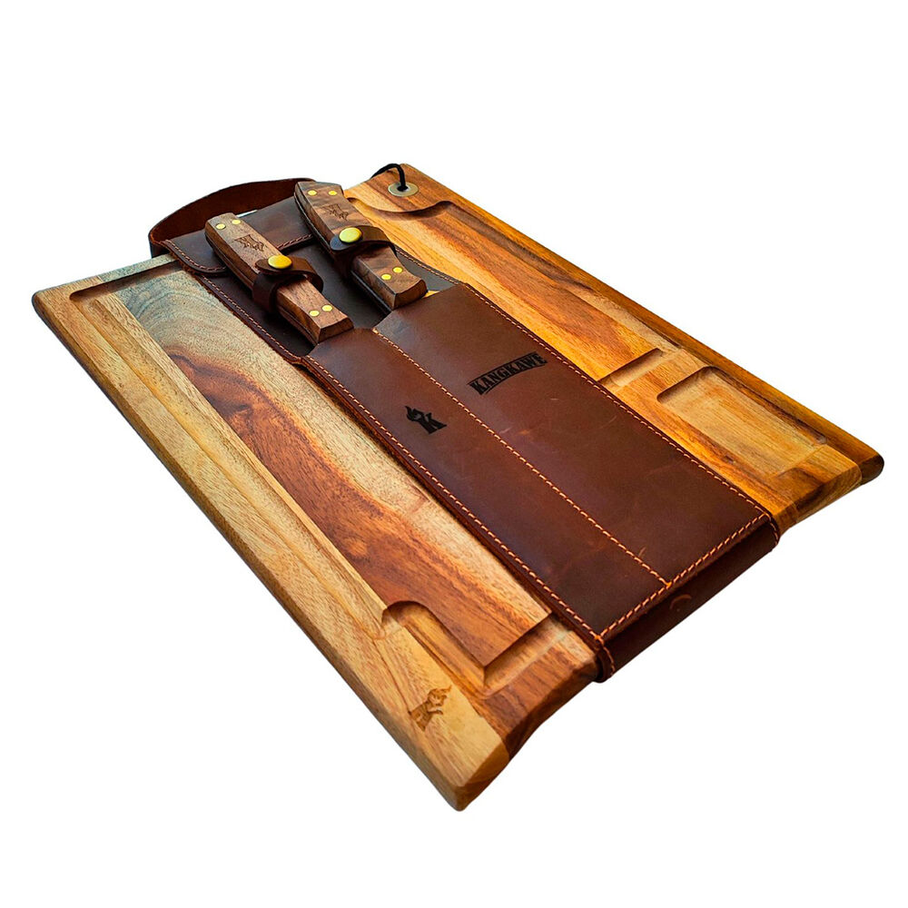 Set Parrillero Tabla Cuchillo + Pincho Con Funda De Cuero Caf&eacute; image number 1.0
