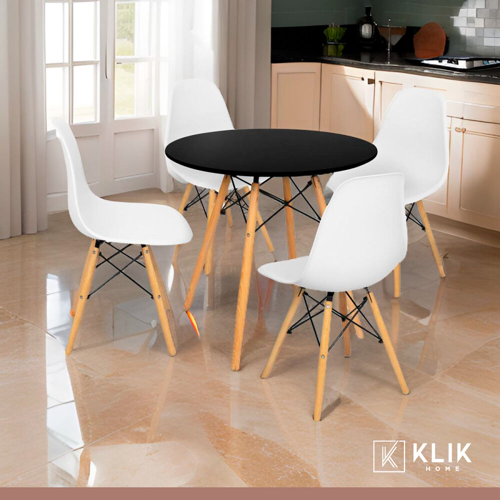 Comedor Mesa Eames Negra Redonda 80cm + 4 Sillas Eames Blancas image number 1.0