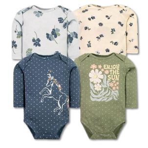 Pack 4 Bodys Niña Manga Larga Tedmimak 100% Algodón Royal Blue Unicorn