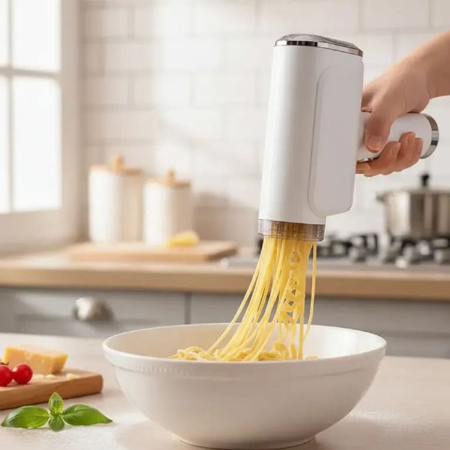 M&aacute;quina De Hacer Pasta El&eacute;ctrica Inal&aacute;mbrica Port&aacute;til Recargable Color Blanco. image number 0.0