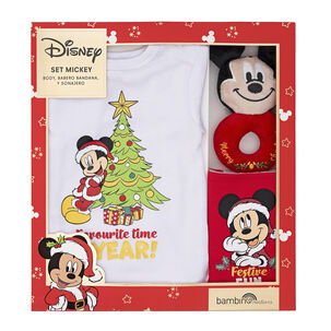 Set 3 Piezas Navidad Disney Rojo Niño Mickey 0-3 Meses