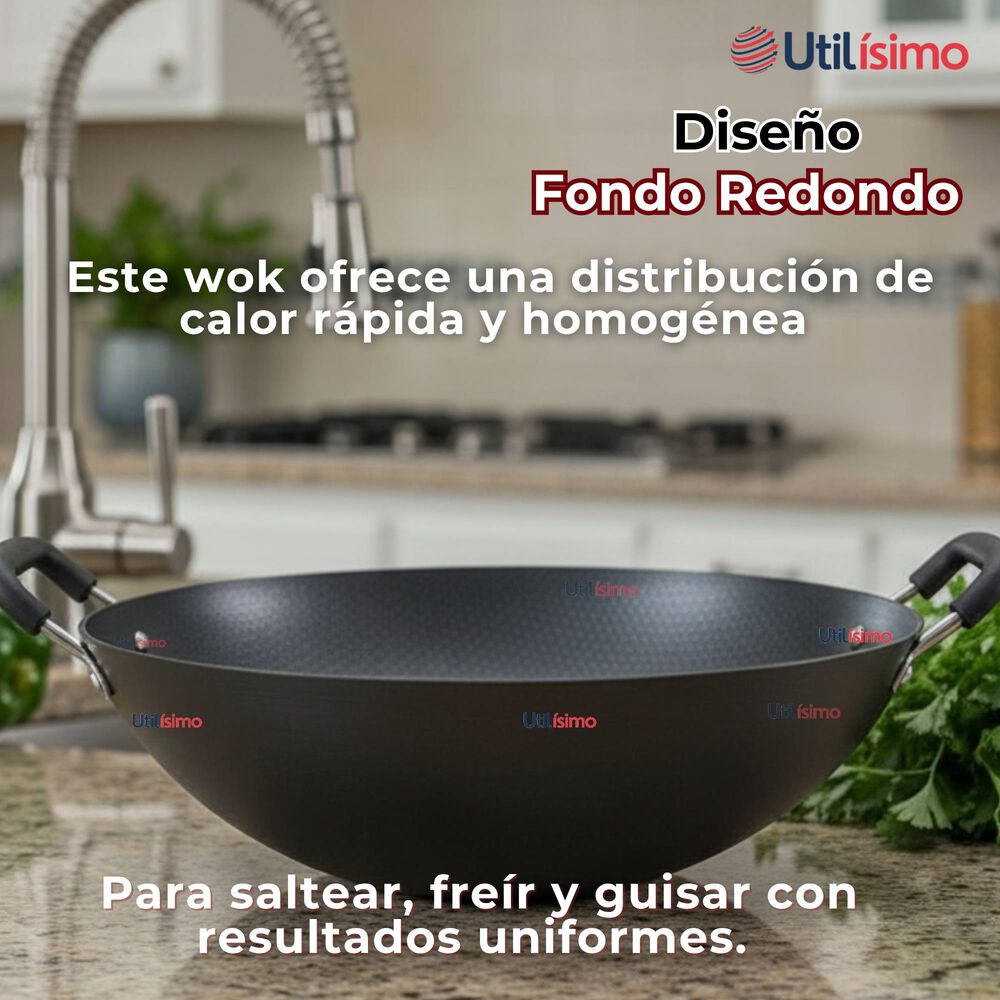Wok Chino Acero Inoxidable Antiadherente 34cm Color Negro image number 3.0