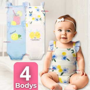 Pack 4 Bodys Ni&ntilde;a Sin Manga Tedmimak 100% Algod&oacute;n Princess Summer
