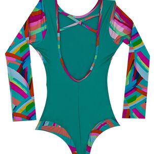 Traje De Baño De Niña Manga Larga Verde