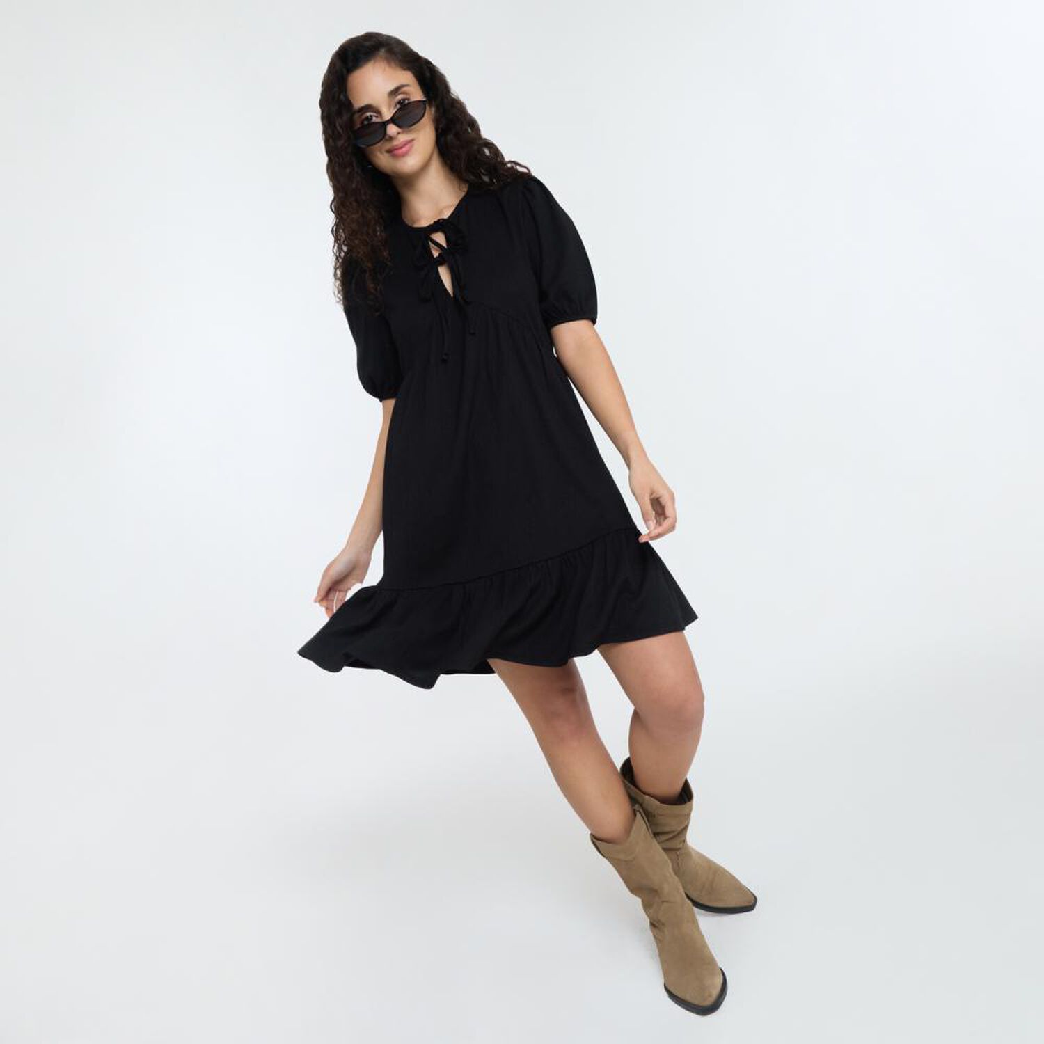 Vestido Con Amarras Manga Corta Cuello Redondo Mujer Freedom image number 1.0
