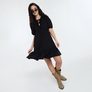 Vestido Con Amarras Manga Corta Cuello Redondo Mujer Freedom