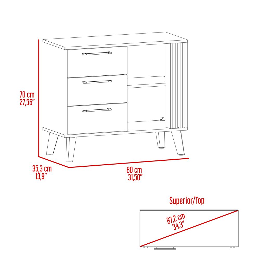 Comoda 3 Cajones Fm 64,4x80x35 Cm Café Claro Y Beige image number 6.0