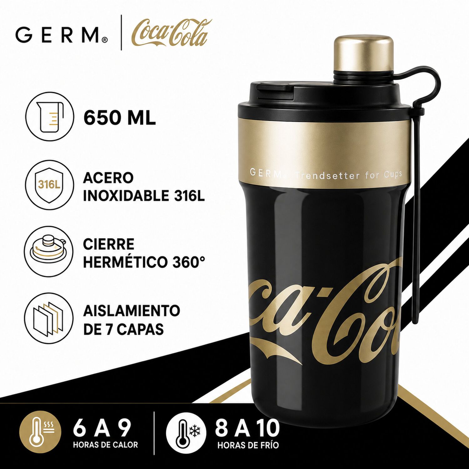 Vaso T&eacute;rmico Mug Germ Coca-cola Acero Inoxidable 650ml Black image number 5.0