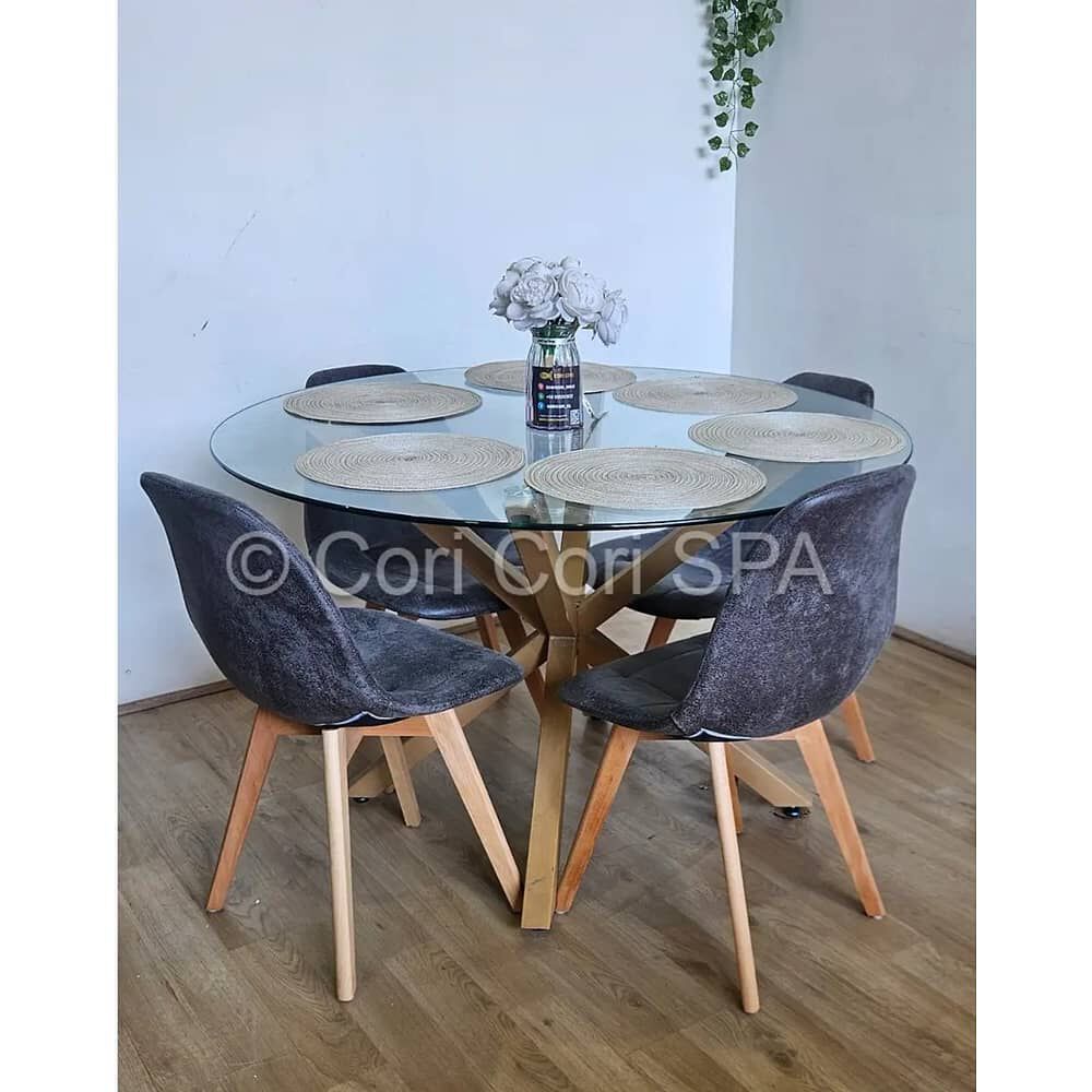Comedor Warwick 100cm + 4 Sillas Capitonne Ecocuero Vintage Gris image number 1.0
