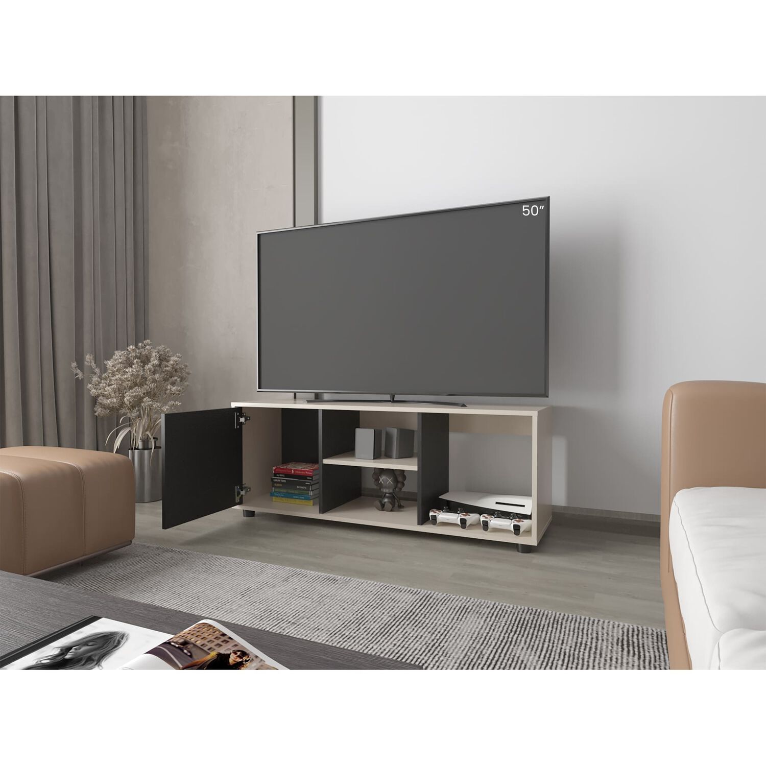 Rack Tv 50" 120,3x34,9x46,7 Cm 1 Puerta Abatible image number 5.0