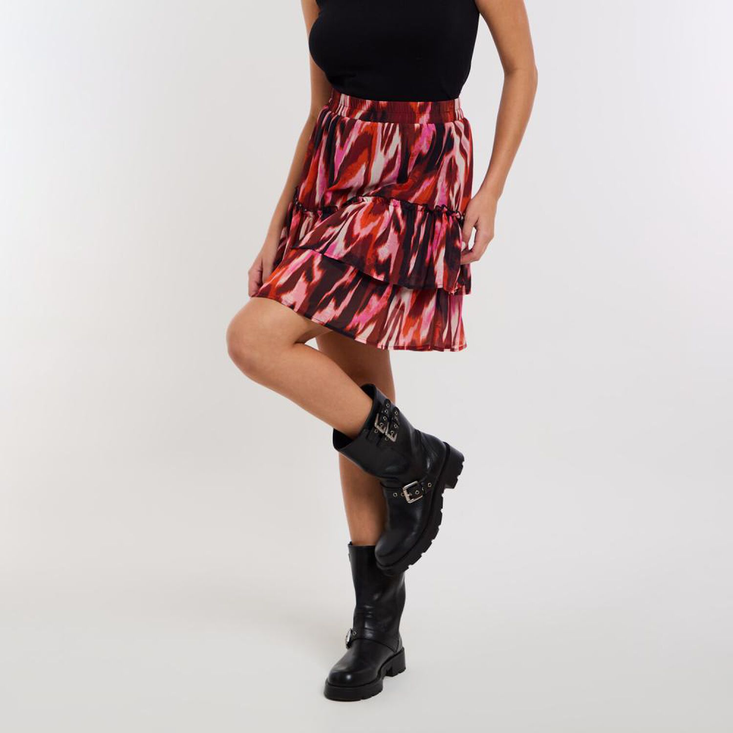 Falda Full Print Doble Ruffle Tiro Medio Regular Mujer Kimera image number 2.0