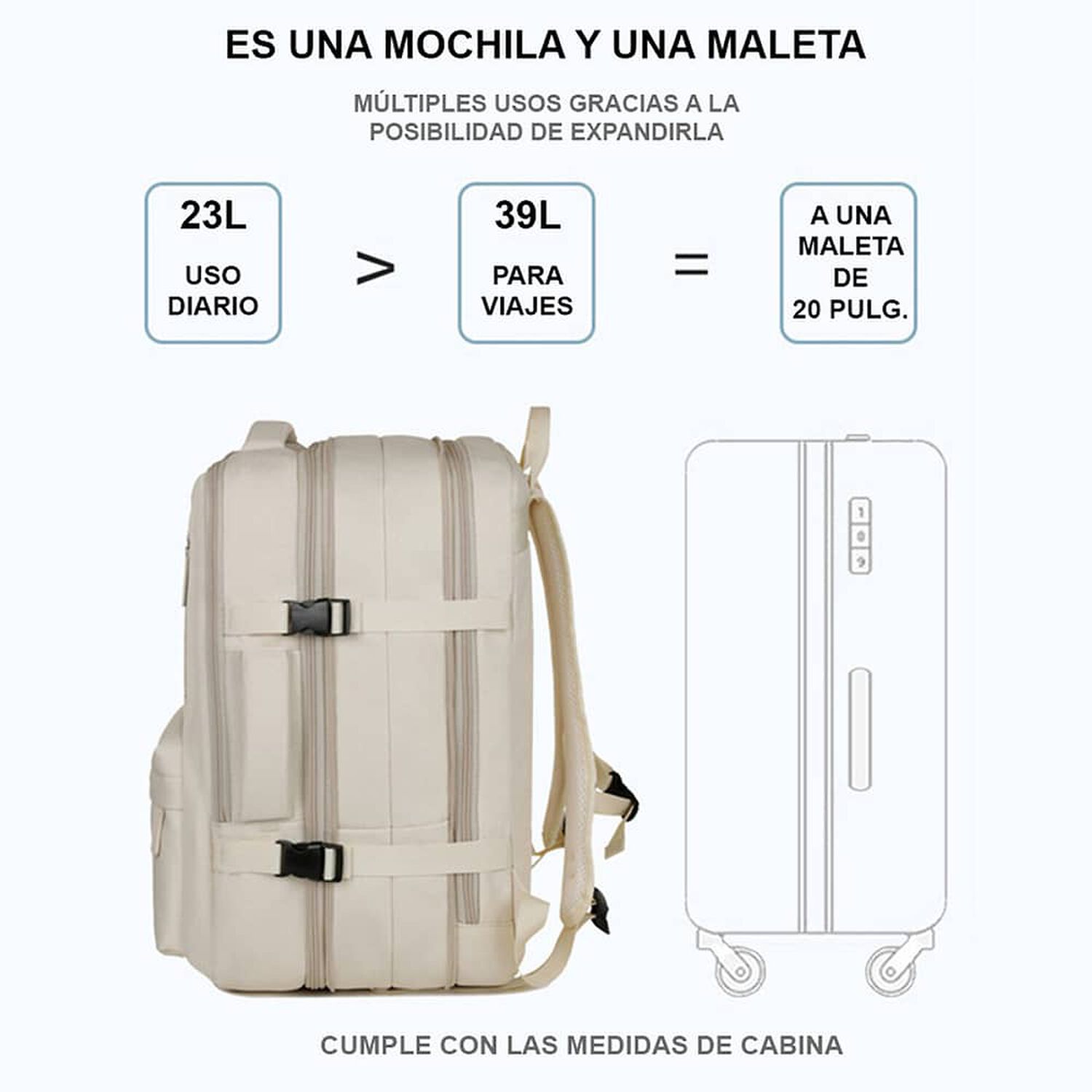 Mochila De Viaje Expandible 39 L Off White Titanfit image number 1.0