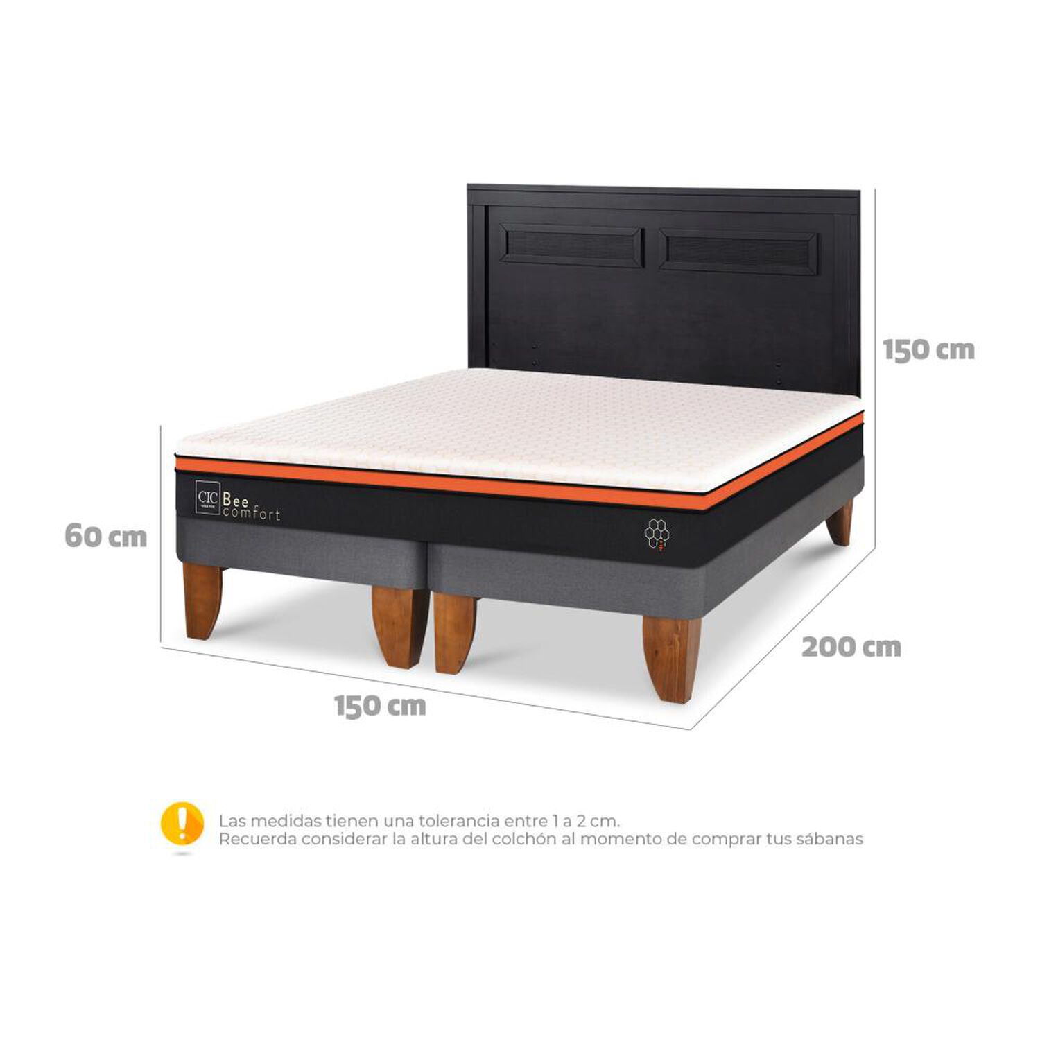 Cama Europea Cic Beecomfort / 2 Plazas / Base Dividida + Respaldo image number 4.0