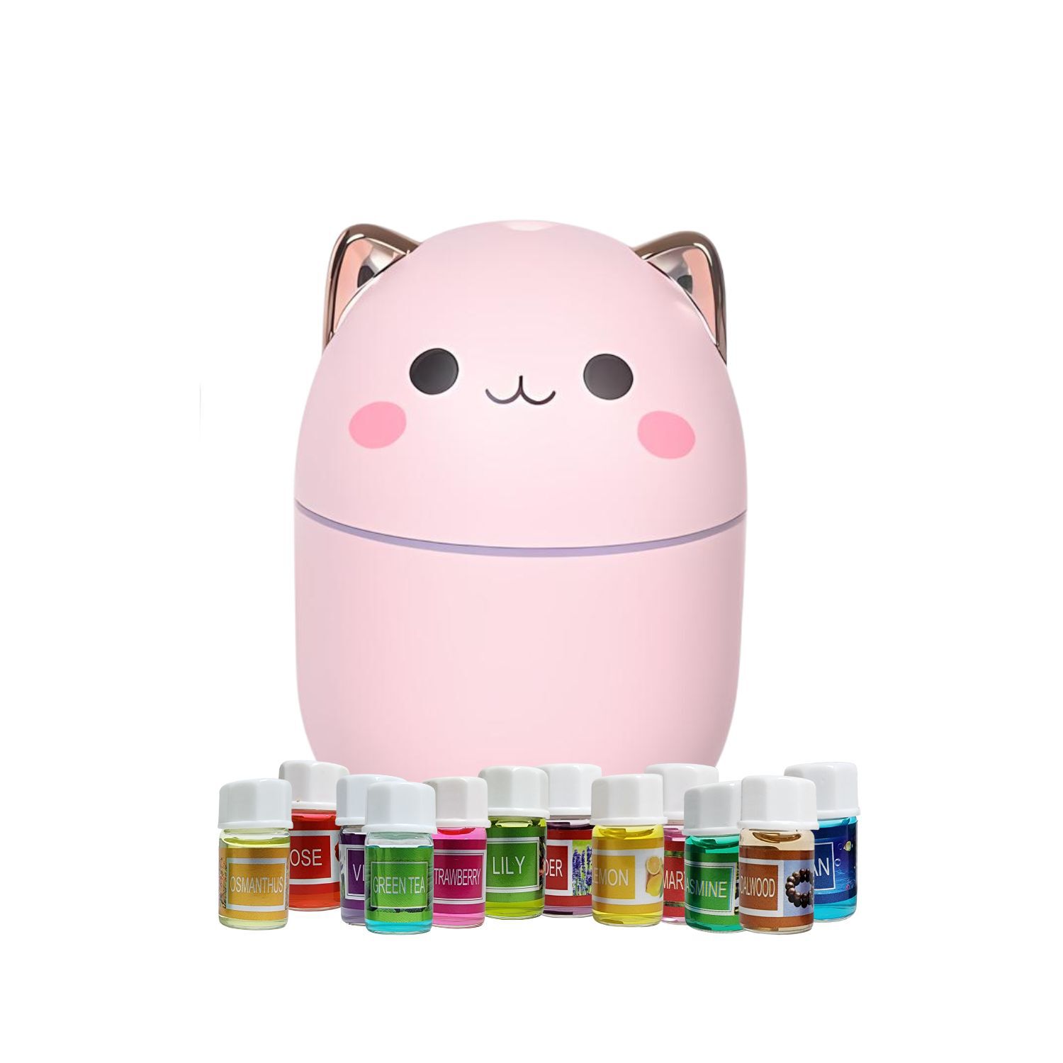 Pack Humidificador Dise&ntilde;o Gato Rosa + 12 Esencias Aromaticas image number 0.0