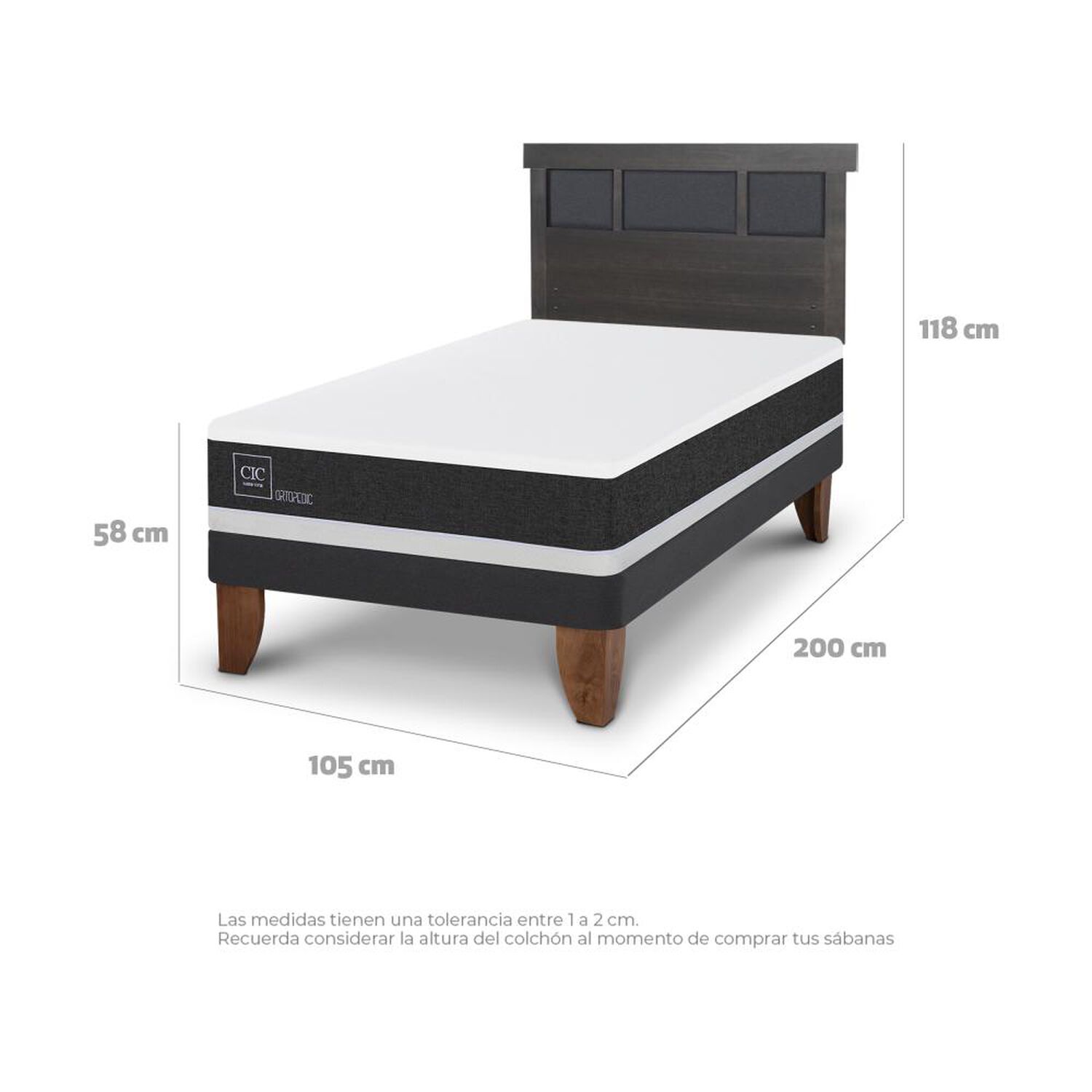 Cama Europea Cic Ortopedic / 1.5 Plazas / Base Normal + Respaldo image number 3.0