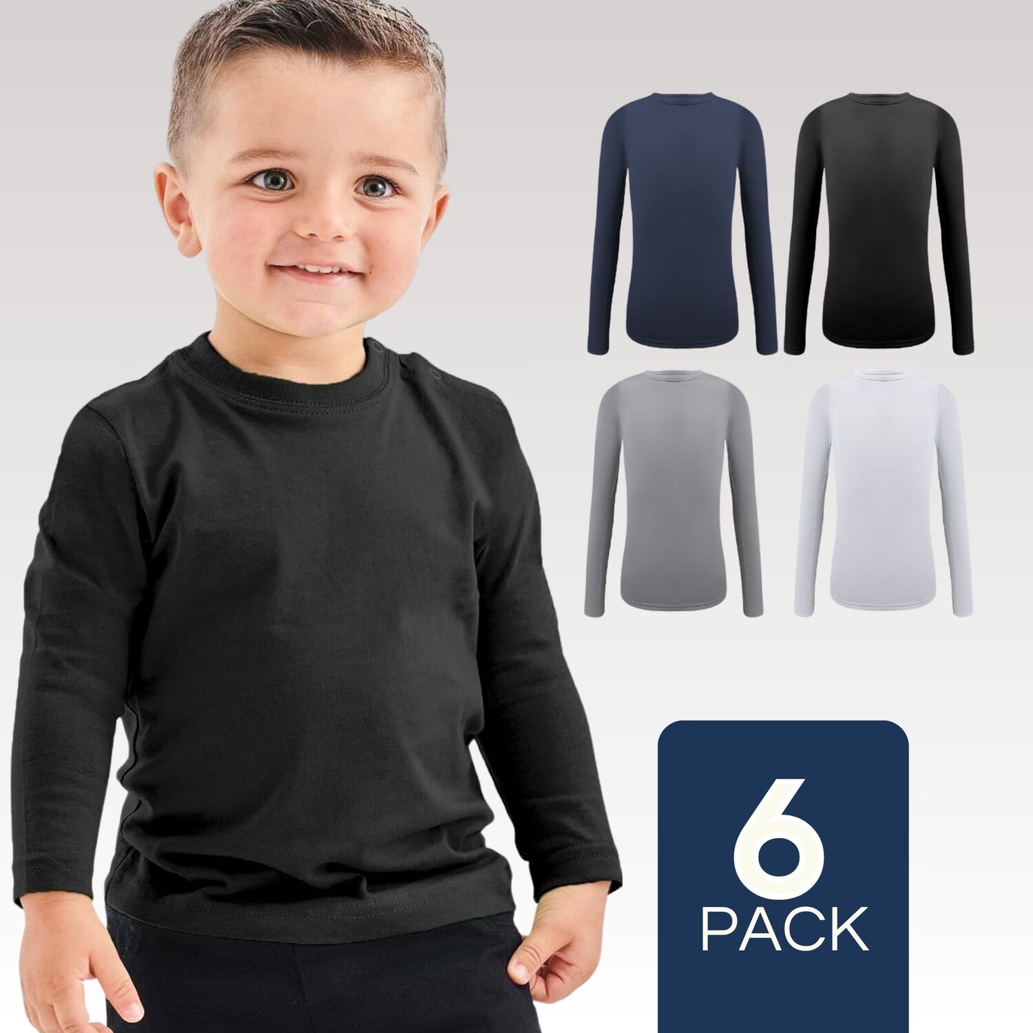 Pack 6 Camisetas Poleras Polar De Ni&ntilde;o Manga Larga Primera Capa image number 0.0