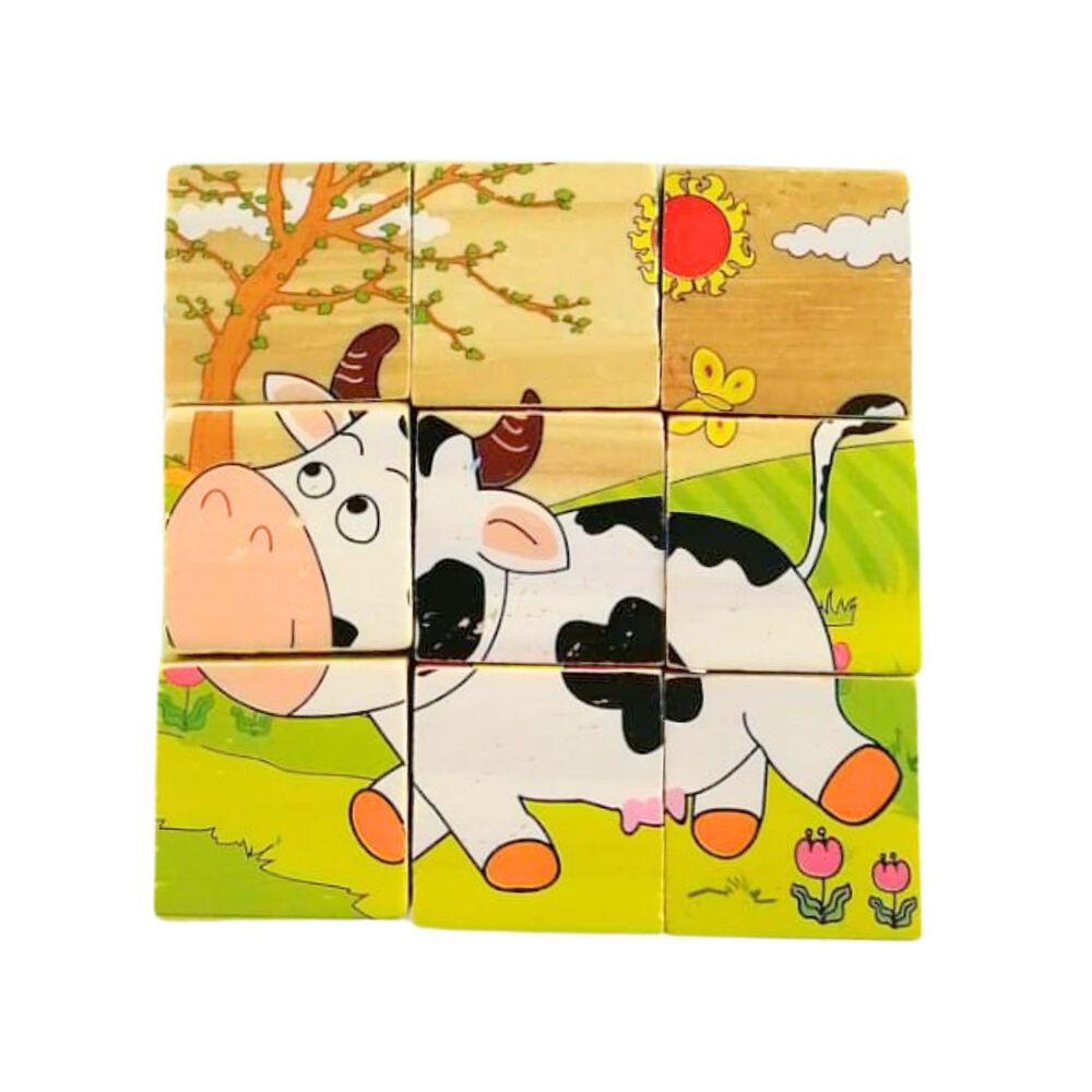 Juego Did&aacute;ctico De Puzzle De Cubo De Madera De 9 Bloques image number 2.0