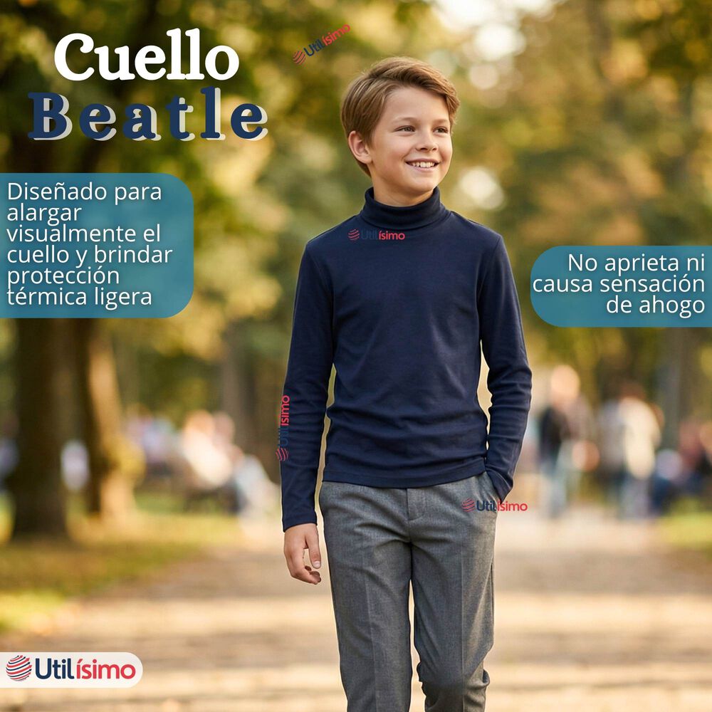 Polera Camiseta Polar Azul Oscuro Primera Capa Beatle Manga Larga Ni&ntilde;o image number 4.0