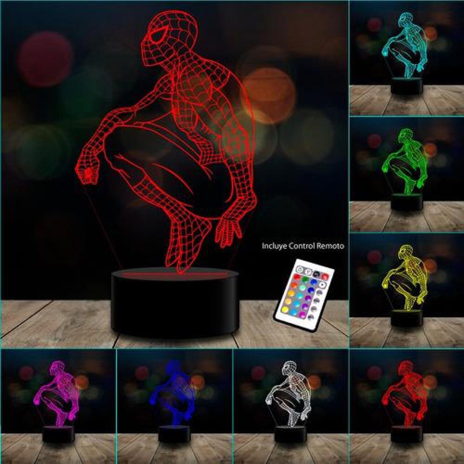 L&aacute;mpara 3d Acr&iacute;licas Spiderman Sentado Marvel C/remoto image number 1.0