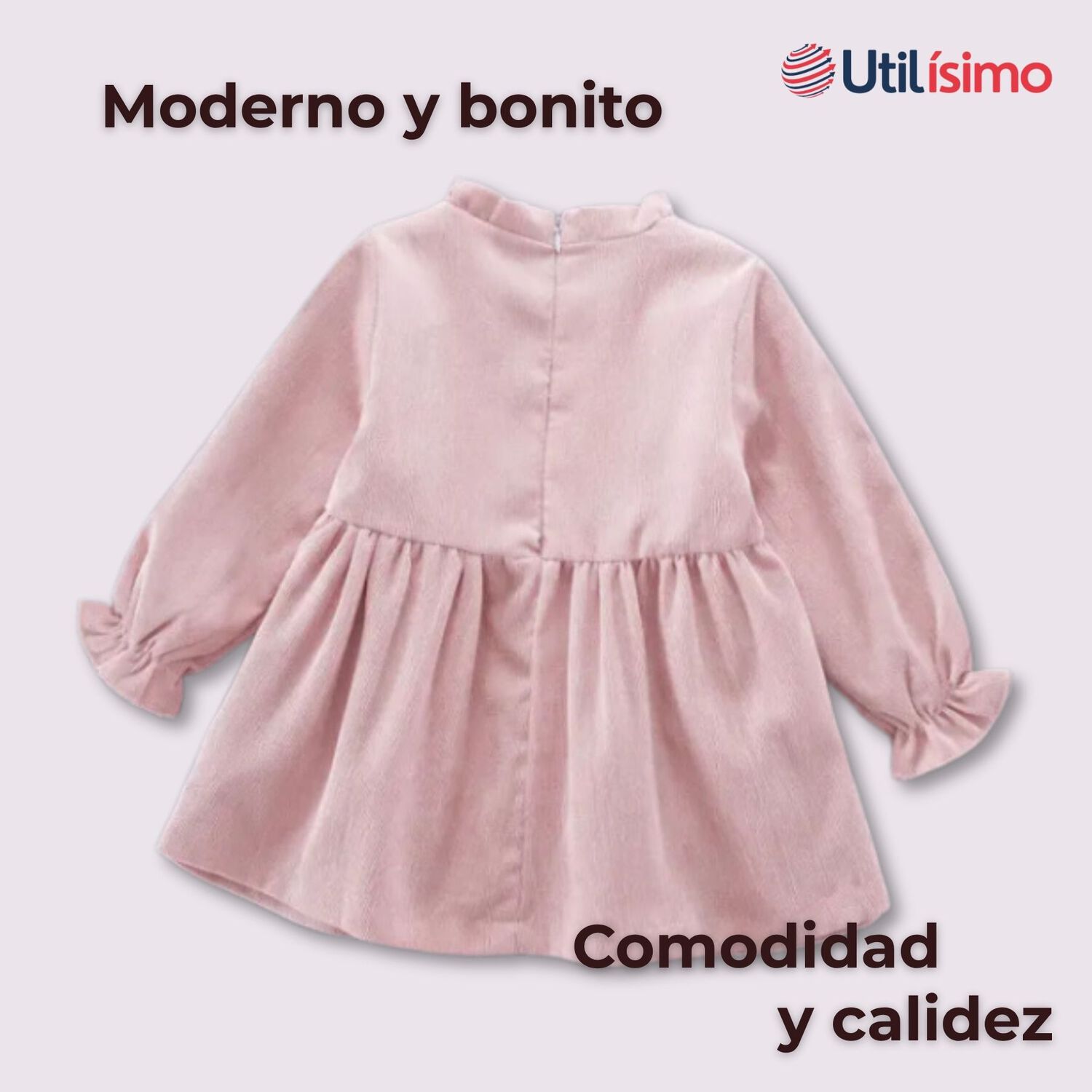 Vestido De Cotel&eacute; Con Bolso Conejo Forrado En Plush Ni&ntilde;a Color Rosa image number 4.0