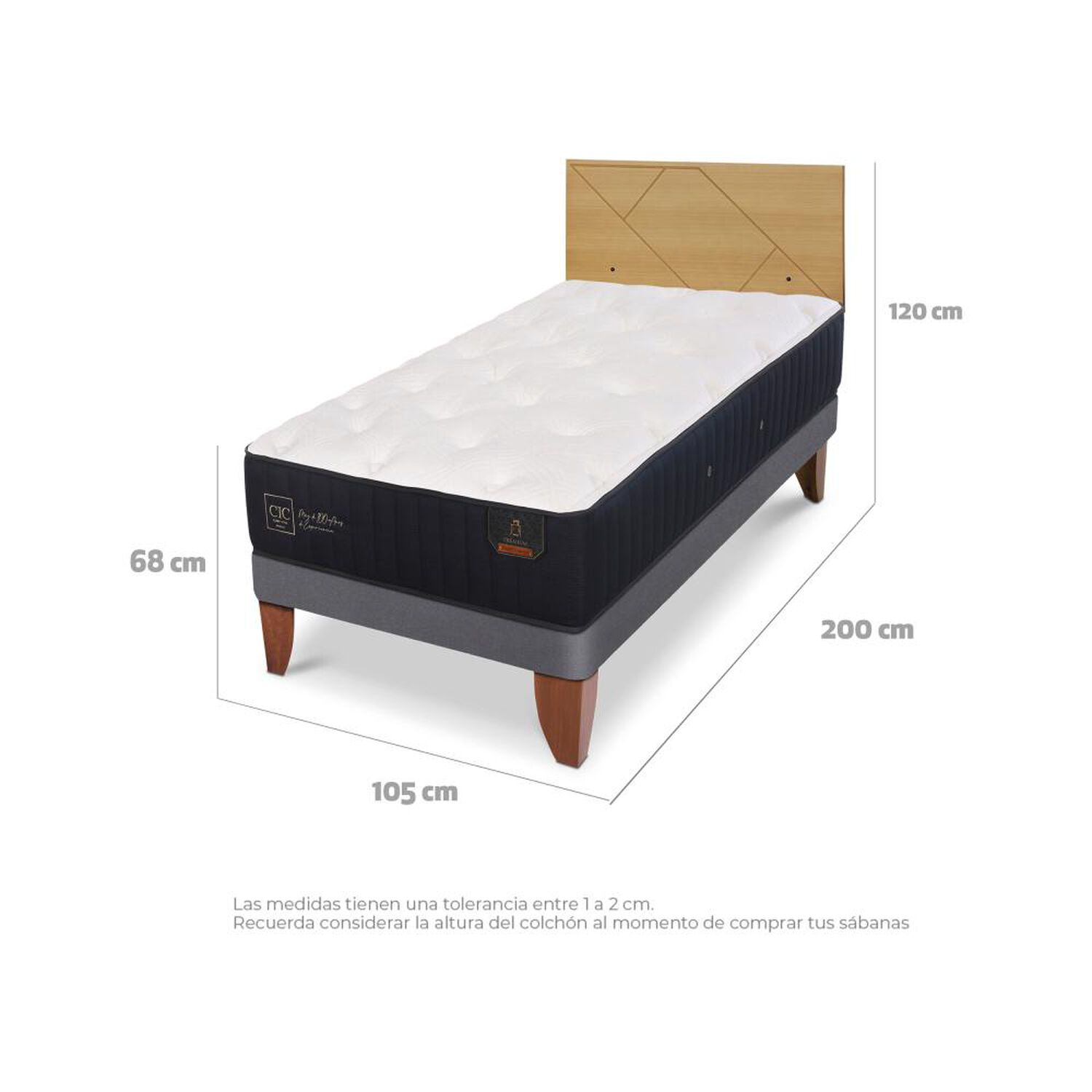 Cama Europea Cic Linea Premium / 1.5 Plazas / Base Normal + Respaldo image number 4.0