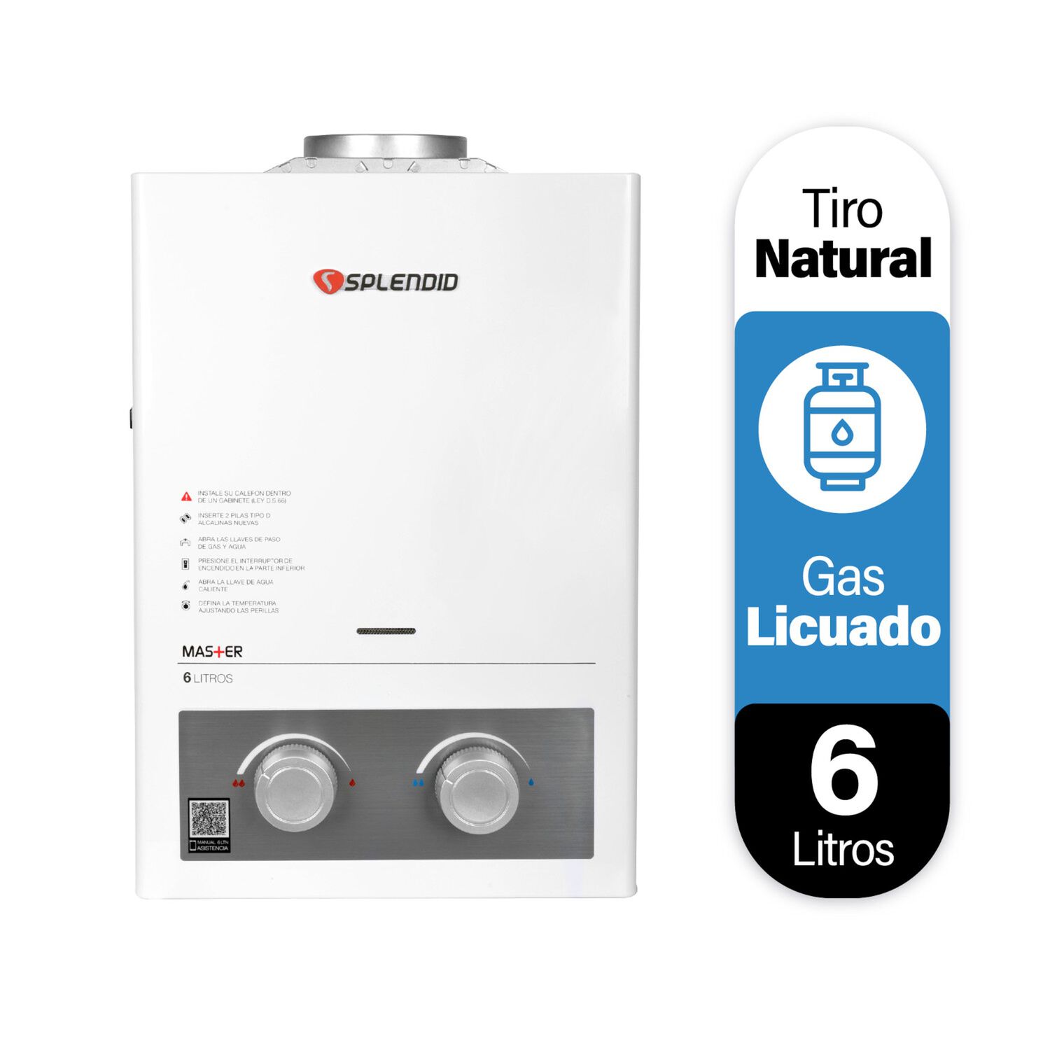 Calefont 6 Litros Gas Licuado Tiro Natural Splendid image number 1.0